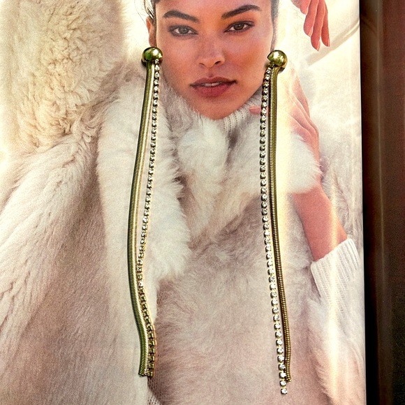 BNWT PANACEA 5.5” LONG GOLD TONE SNAKE CHAIN & CRYSTAL EARRINGS LEAD FREE - Picture 1 of 6